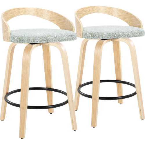 Grotto 26" Swivel Counter Stool in Natural Wood & Green Fabric w/ Black Footrest (Set of 2)